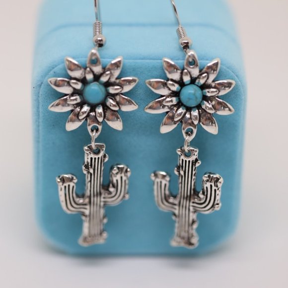 Jenna Jameson Jewelry - Cactus Flower Silver Turquoise Earrings